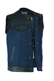 Men's Leather/Denim Combo Black/Broken Blue Vest
