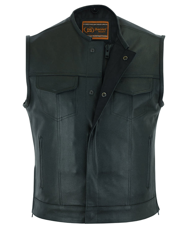 Men's Upgraded Style w/ Gun Pockets Black Metal Zipper Leather Vest