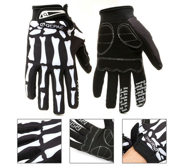 Mens Full Finger Skeleton Gloves - Cycle Clear