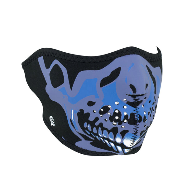 Half Face Mask - Neoprene - Blue Chrome Skull By ZAN Headgear