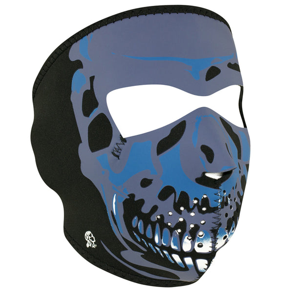 Full Face Mask - Neoprene - Blue Chrome Skull - Cycle Clear