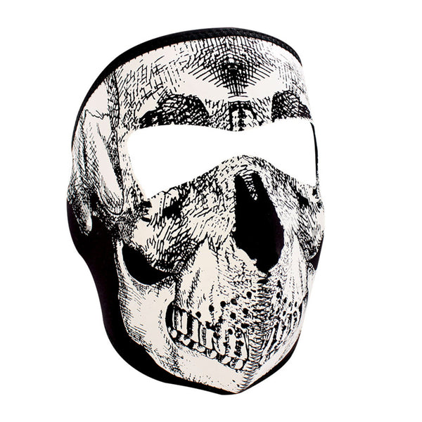 Full Face Mask - Neoprene - Black and White Skull - Glow - Cycle Clear